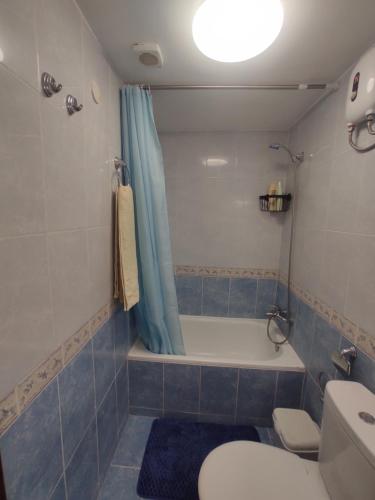 uma casa de banho com uma banheira, um WC e um lavatório. em Tenerife BnB em La Laguna