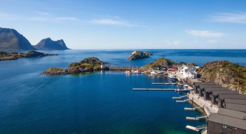 an aerial view of a harbor with boats in the water at Hamn i Senja in Hamn