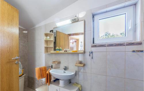 uma casa de banho com um lavatório e um espelho em Beautiful Apartment In Barbariga With Kitchen em Barbariga