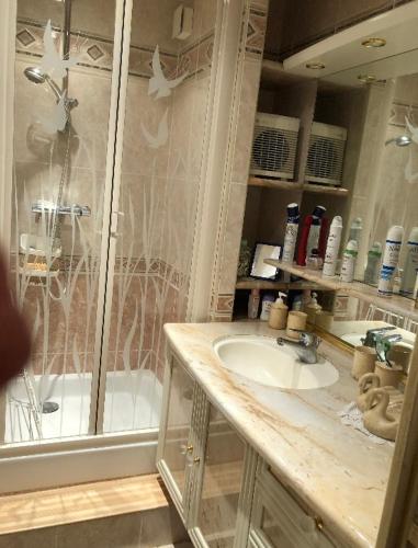 une salle de bain avec un lavabo et une douche dans l'établissement Le Tourteau, au Tréport