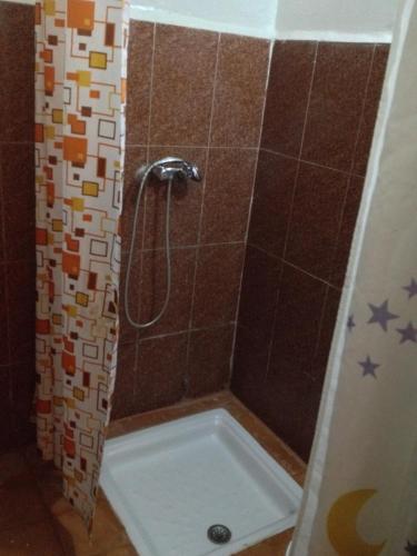 a bathroom with a shower with a tub at Riad Espagne in Marrakech