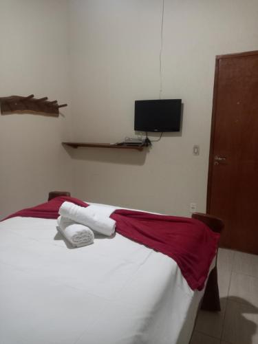 a bedroom with a bed and a tv on the wall at Brisa da Serra Hotel Pousada Pirenopolis in Pirenópolis