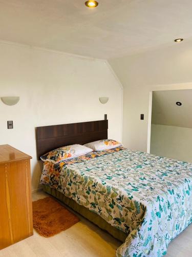 Un pat sau paturi într-o cameră la Cabaña céntrica en Villarrica