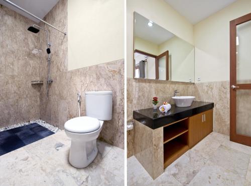 two pictures of a bathroom with a toilet and a sink at Seminyak Villa in Seminyak