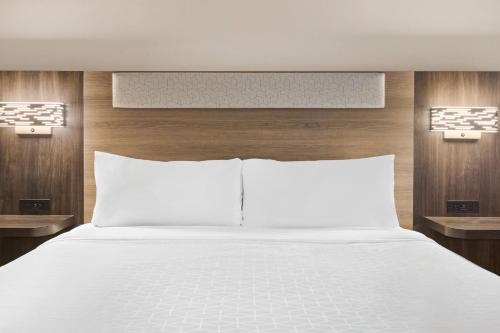 a bedroom with a white bed and two lights at Holiday Inn Express & Suites Greenville-Downtown by IHG in Greenville