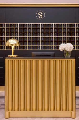 a gold radiator in front of a wall at Hotel Saski Krakow Curio Collection by Hilton in Kraków