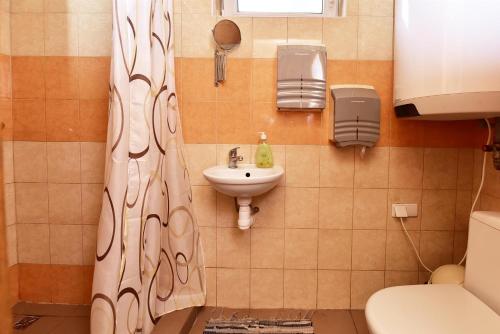 uma casa de banho com um WC e um lavatório em Holiday Homes Eliza em Druskininkai