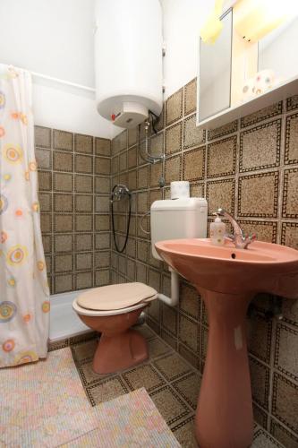 a bathroom with a toilet and a sink and a shower at Apartments by the sea Sucuraj, Hvar - 6732 in Sućuraj