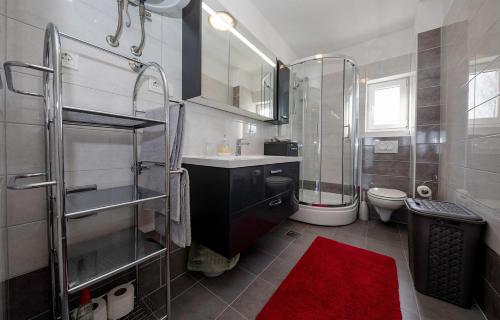 a bathroom with a shower and a sink and a toilet at Apartments with a parking space Palit, Rab - 4971 in Rab