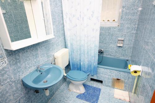a bathroom with a blue toilet and a sink at Apartments with a parking space Kampor, Rab - 5029 in Kampor