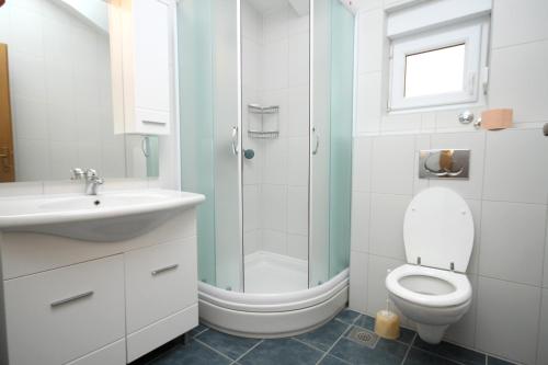 a bathroom with a shower and a toilet and a sink at Apartments with parking spaces Igrane, Makarska - 4891 in Igrane