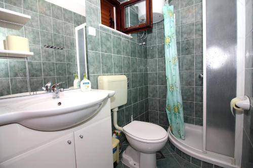 een badkamer met een wastafel, een toilet en een douche bij Apartments and rooms by the sea Tisno, Murter - 5106 in Tisno