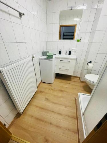 a bathroom with a sink and a toilet at Ferienwohnung Kestel in Bad Bellingen