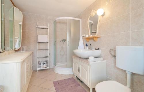 e bagno con lavandino, servizi igienici e doccia. di Nice Home In Srinjine With Wifi a Srinjine