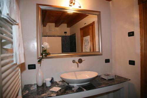 a bathroom with a sink and a mirror on a counter at La Quiete Bed & Breakfast in Brendola