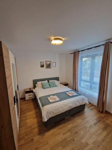 una camera con un letto e una grande finestra di Nina Apartman 2 a Soko Banja