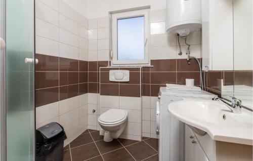 a bathroom with a toilet and a sink and a window at Cozy Apartment In Povljana With Lake View in Povljana