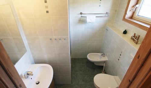 a bathroom with a toilet and a sink at Haus Norway Oslo in Wittenbeck