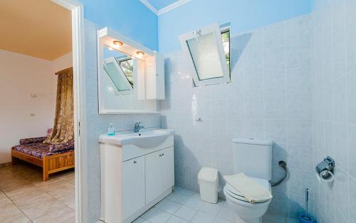 a bathroom with a toilet and a sink at Milios Studios in Megálon Choríon