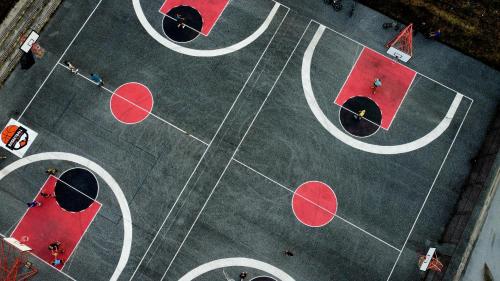 an overhead view of a soccer field with red at Modern Mountain - Apartment Najomi in Kolašin