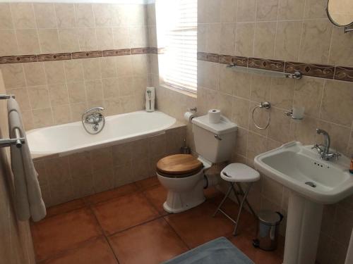 a bathroom with a toilet and a tub and a sink at Villa Amore in Paternoster