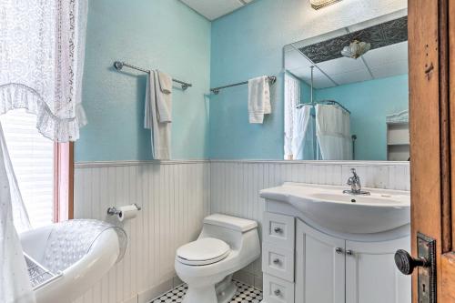 a bathroom with a sink toilet and a mirror at Custer Apt in Heart of Town Shop, Dine, Hike in Custer