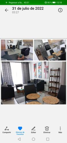 eine Collage mit Bildern eines Wohnzimmers mit Möbeln in der Unterkunft Departamento Nuevo Premium Hospedaje Rancagua - Centro in Rancagua
