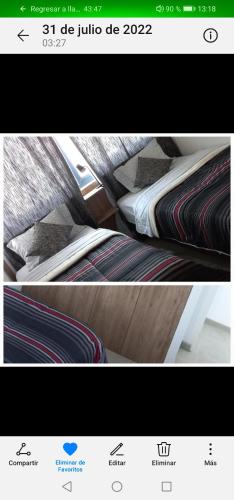 dos fotos de una cama con en Departamento Nuevo Premium Hospedaje Rancagua - Centro, en Rancagua