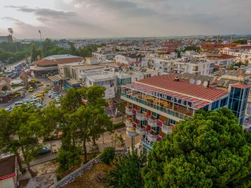 an aerial view of a city with buildings at Selin Otel Belek in Antalya