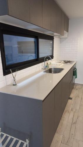 a kitchen with a sink and a window at Delta Apart in Tigre