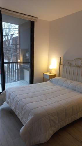 a bedroom with a large bed and a balcony at Delta Apart in Tigre