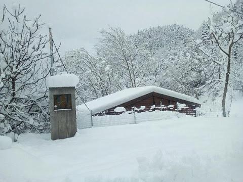 a house covered in snow with a roof at Το σπιτάκι του Σπύρου in Oinokhórion