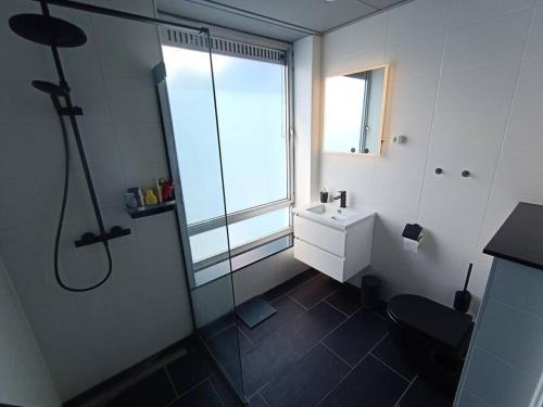 Large family home/base in Southern-Limburg في هيرلين: حمام مع دش ومرحاض ومغسلة