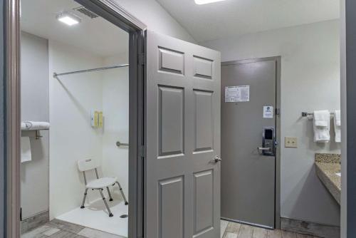 a bathroom with a door and a walk in shower at Best Western Allatoona Inn & Suites in Cartersville