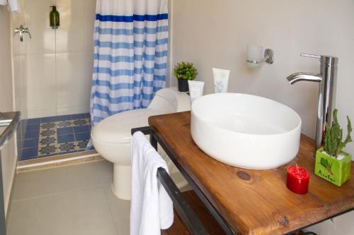 a bathroom with a sink and a toilet at Casa Lorenza Hotel in Cartagena de Indias