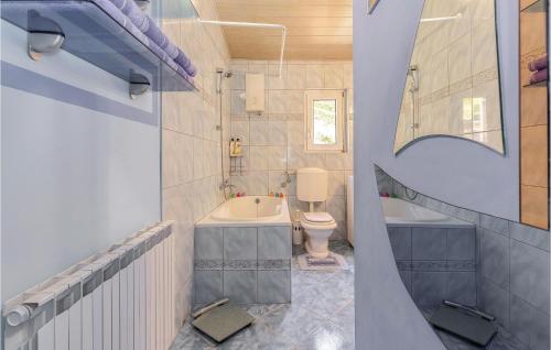 ein Badezimmer mit einer Badewanne, einem WC und einem Waschbecken in der Unterkunft Lovely Home In Donji Zagon With House Sea View in Donji Zagon