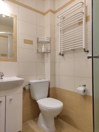 łazienka z toaletą i umywalką w obiekcie Pensjonat Na Wzgórzu w mieście Udryń
