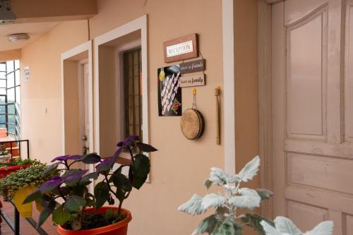 une chambre avec une porte, une plante et une horloge dans l'établissement Syamantac Villa, à Kodaikānāl