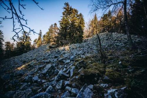 a rocky hill with trees on top of it at Noclegi Święta Katarzyna ,, Pod Jeleniami "prawdziwymi in Święta Katarzyna