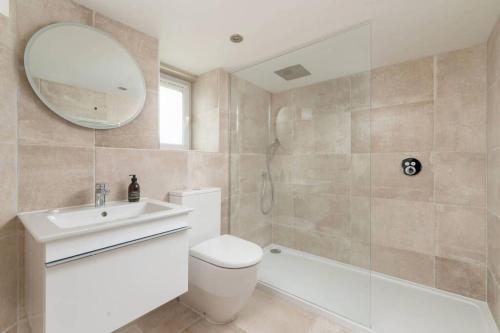 a bathroom with a toilet and a sink and a mirror at 30 Lade Braes in St. Andrews