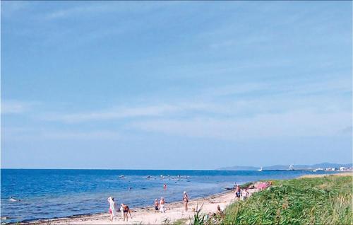 a group of people on a beach near the water at Awesome Home In Lerberget With Sauna in Lerberget