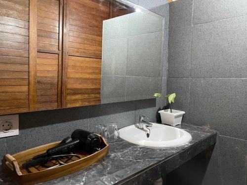 a bathroom with a sink and a mirror at Mangrove Beach Hut in Nusa Lembongan