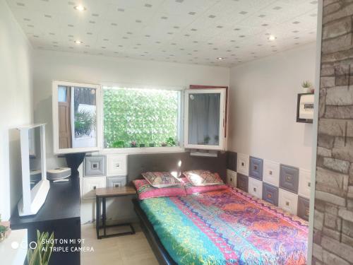 1 dormitorio con cama y ventana en Orly Pico studio, en Choisy-le-Roi