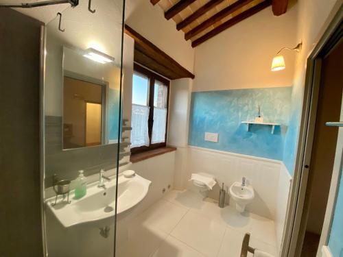 W łazience znajduje się prysznic, umywalka i toaleta. w obiekcie Agriturismo Podere Casella w mieście Castiglione dʼOrcia