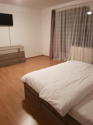 1 dormitorio con 1 cama, vestidor y ventana en Cabana ''langa brad'' en Cavnic