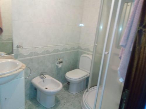 ein Bad mit einem WC und einem Waschbecken in der Unterkunft Piso in Boiro