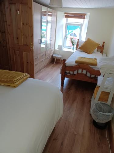1 dormitorio con 2 camas y ventana en Kents guesthouse accommodation, en Kilmacthomas