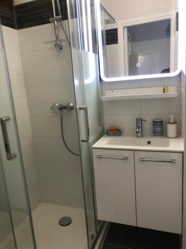 Kúpeľňa v ubytovaní Appartement 2 personnes calme proche de la mer piscine tennis