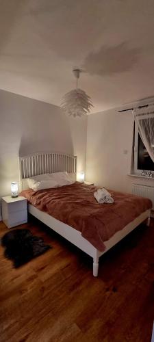 a bedroom with a large bed in a room at Apartament Sołtysia Góra in Jelenia Góra