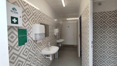 a bathroom with a sink and two toilets at Glamping Wild Nature Bałtów in Bałtów